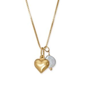 18" 14k Gold Plated over SS Puffy Heart & Cultured Freshwater Pearl Necklace